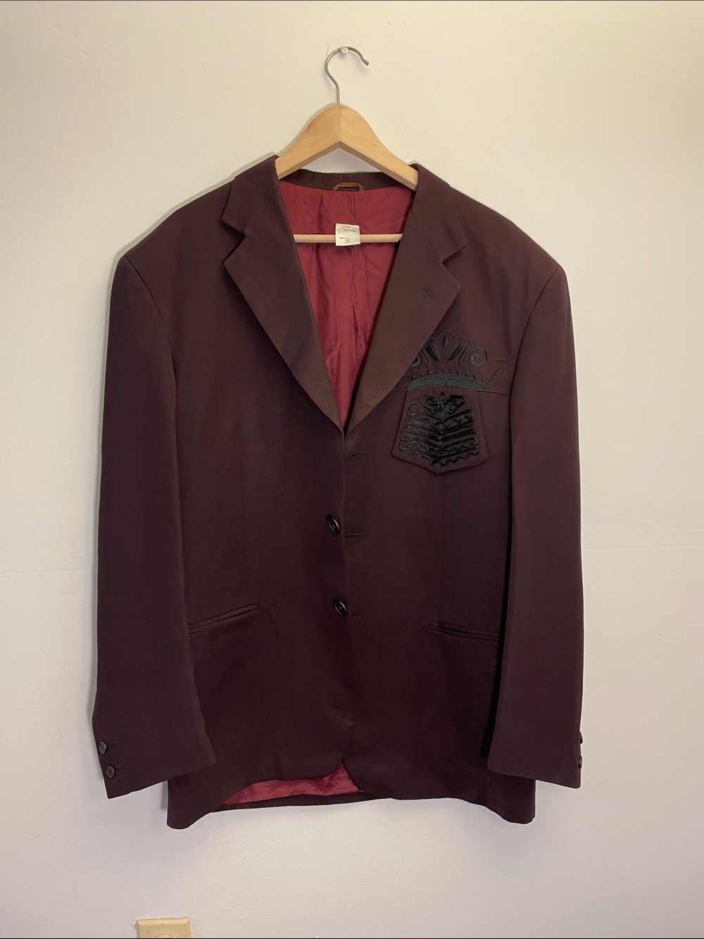 J. Francois Charles Piero Panchetti Vintage Italian Wool Maroon Blazer Size 50